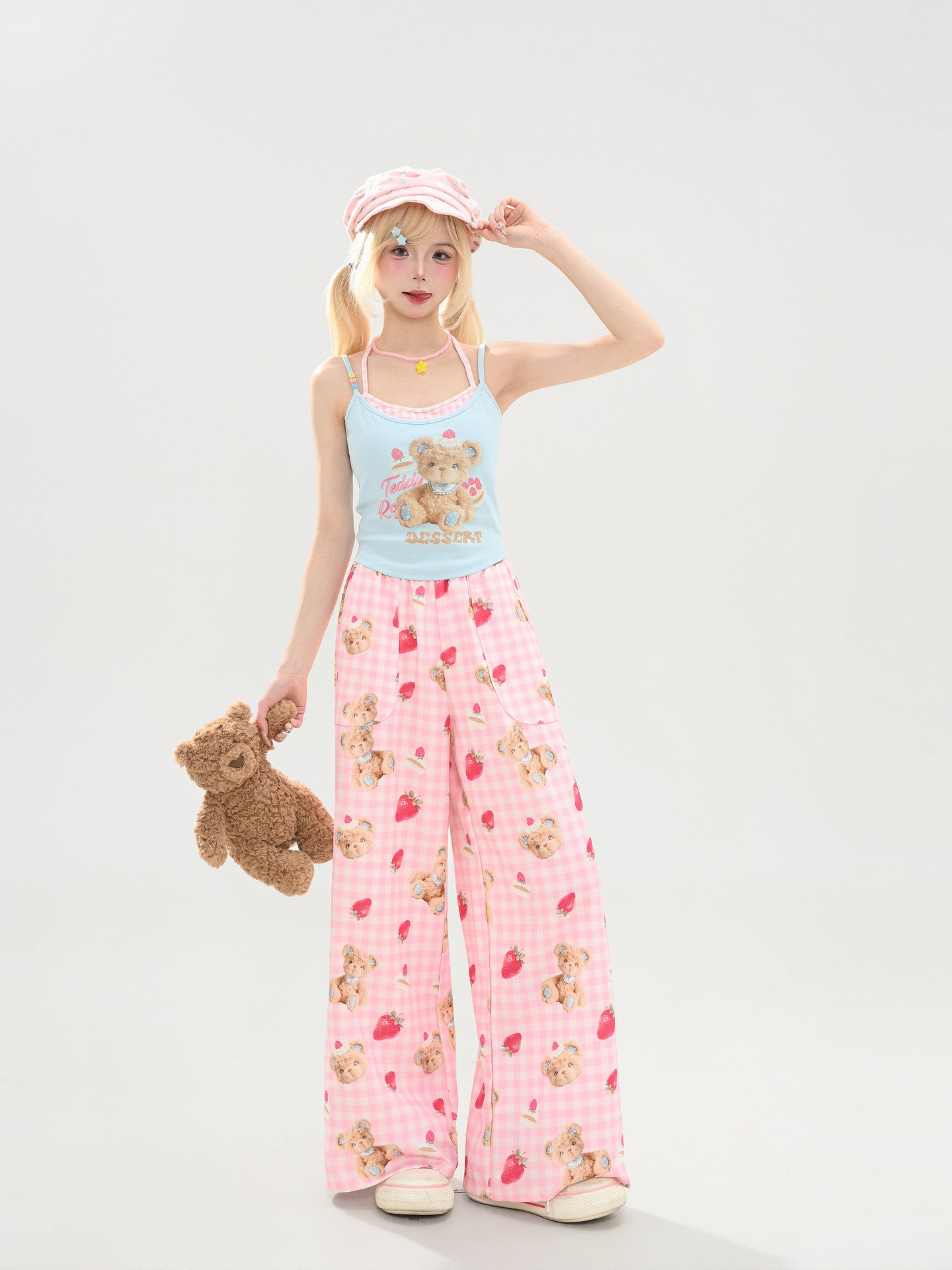 Berry Teddy Gingham Pants-Bottoms-ntbhshop