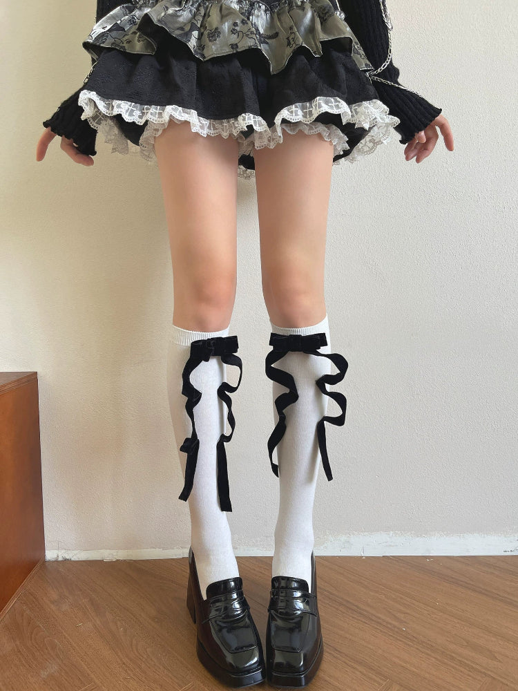 Victorian Velvet Bow Knee Socks-ntbhshop