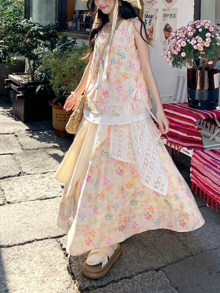 Boho Bloom Ruffle Sleeve Top & Maxi Skirt-ntbhshop