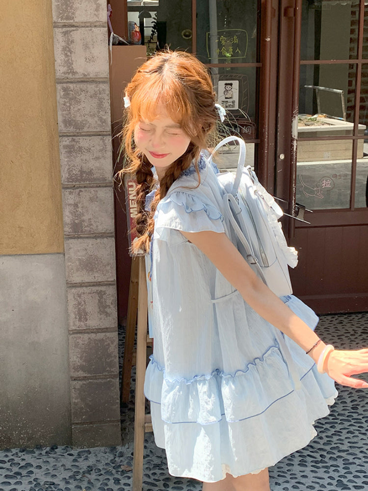 Ocean Whisper Fairy Sleeve Blouse, Dress & Denim Skirt-ntbhshop