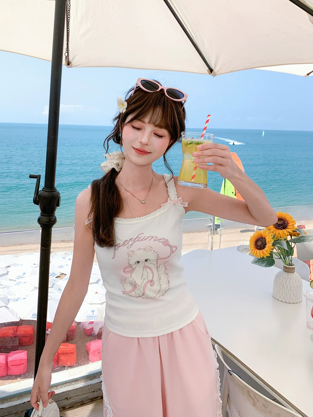 Lady Kitty Ribbon Camisole-Tops-ntbhshop