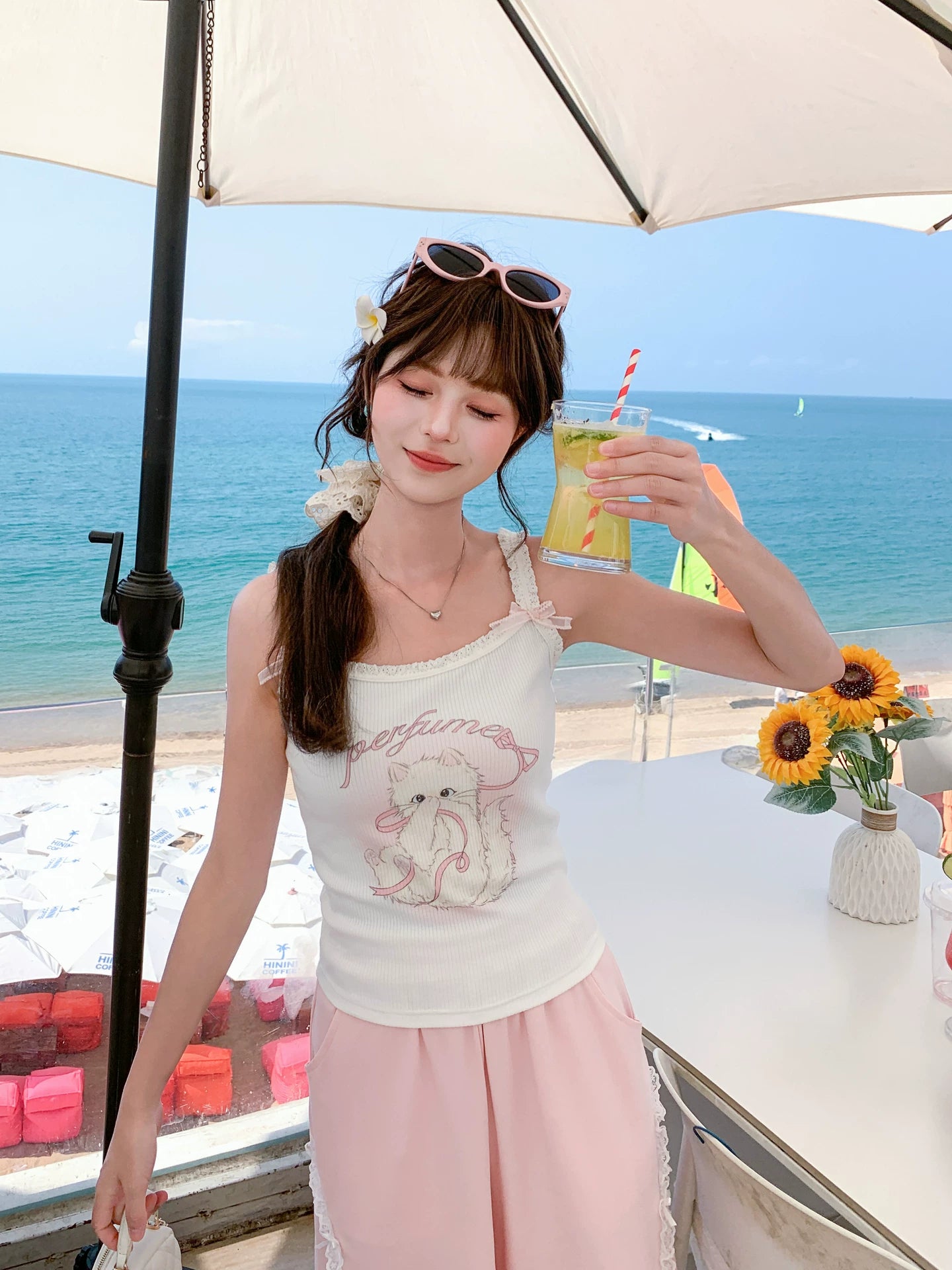 Lady Kitty Ribbon Camisole-Tops-ntbhshop