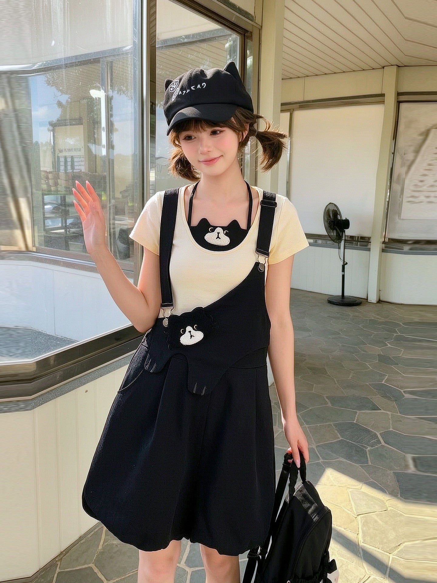 Milk Cat Overall Shorts-Bottoms-ntbhshop