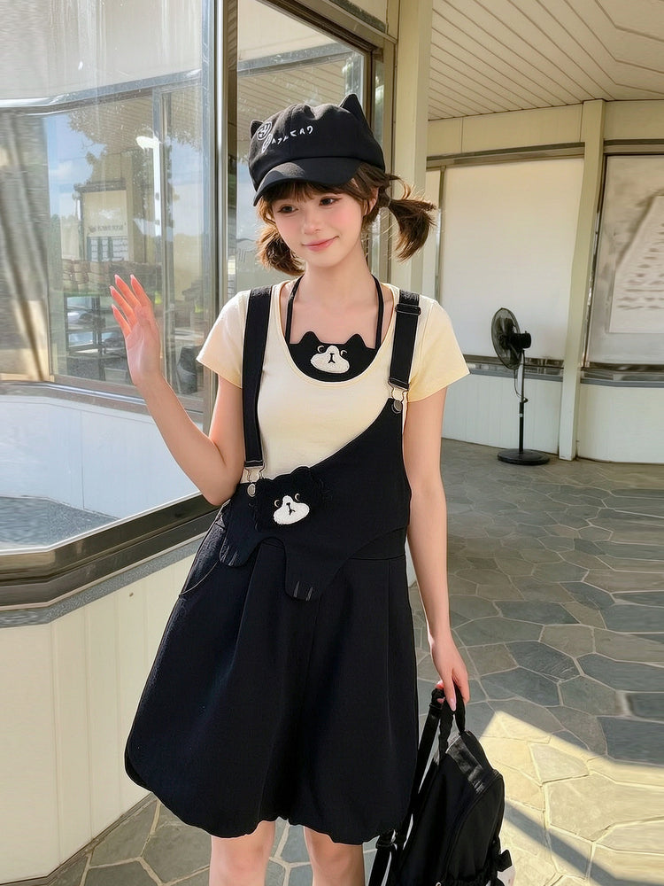 Milk Cat Overall Shorts-Bottoms-ntbhshop