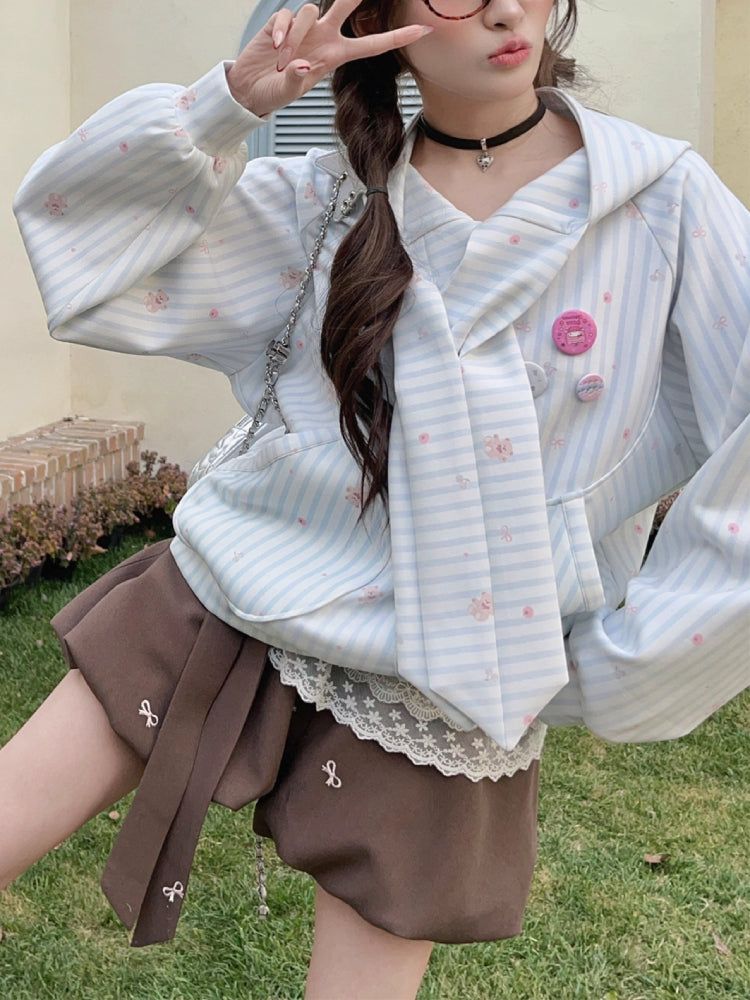 Bunny Ear Stripe Raglan Hoodie-ntbhshop