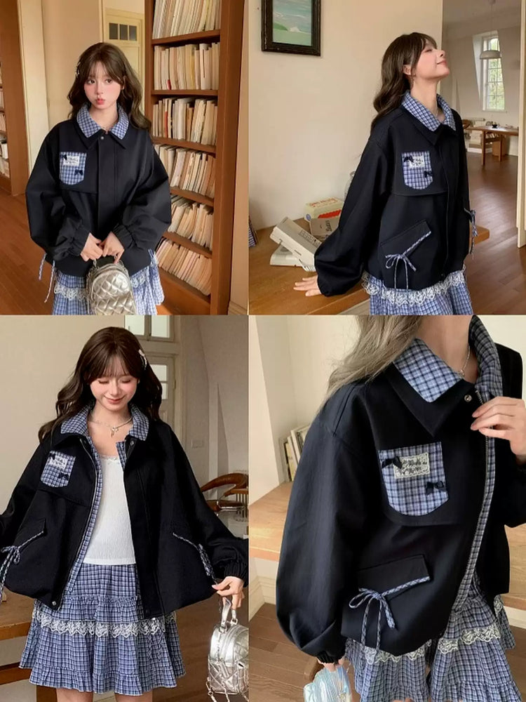 Puppy Check Layer Short Jacket-Outerwear-ntbhshop