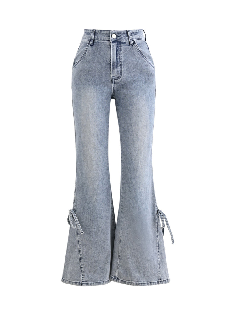 Bow Pocket Flare Jeans-Bottoms-ntbhshop