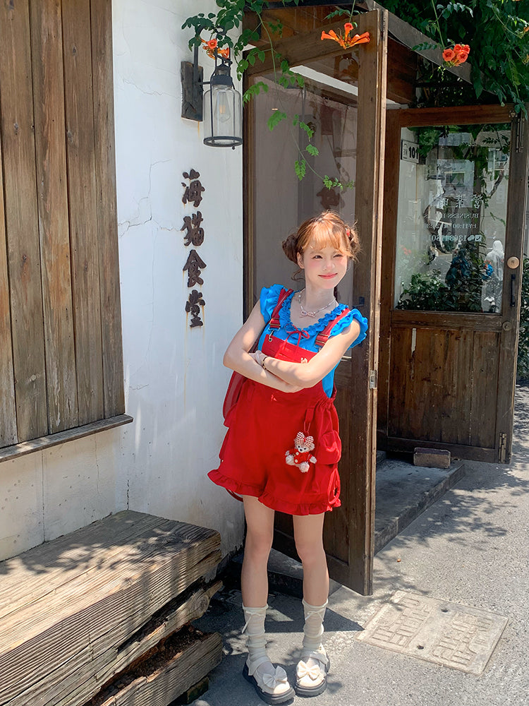 Berry Bubble Overall Shorts & Bow Ruffle Top-ntbhshop