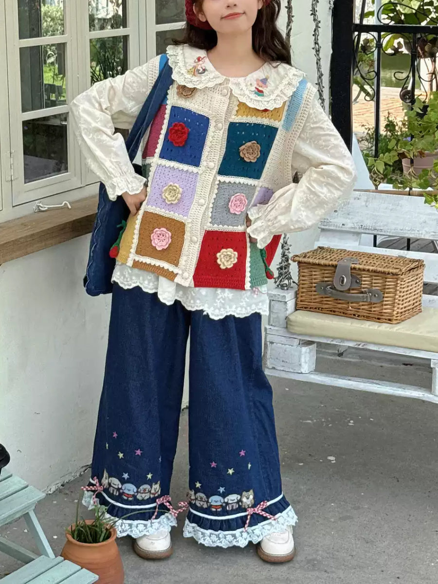 Mori Puppy Lace Jeans-Bottoms-ntbhshop