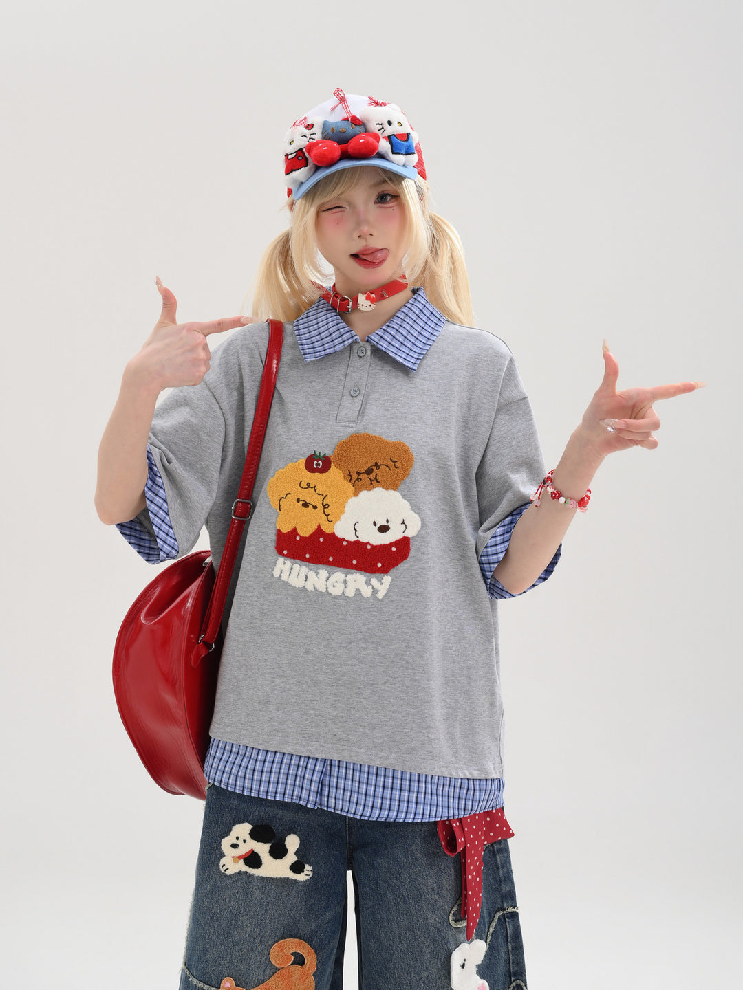 Hungry Puppy Cotton Check Tee-Tops-ntbhshop
