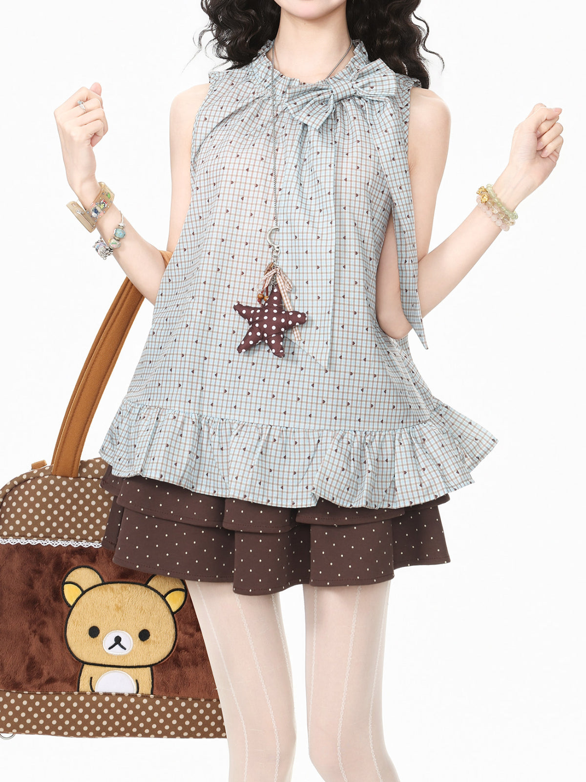Choco Crumb Bow Blouse-Tops-ntbhshop