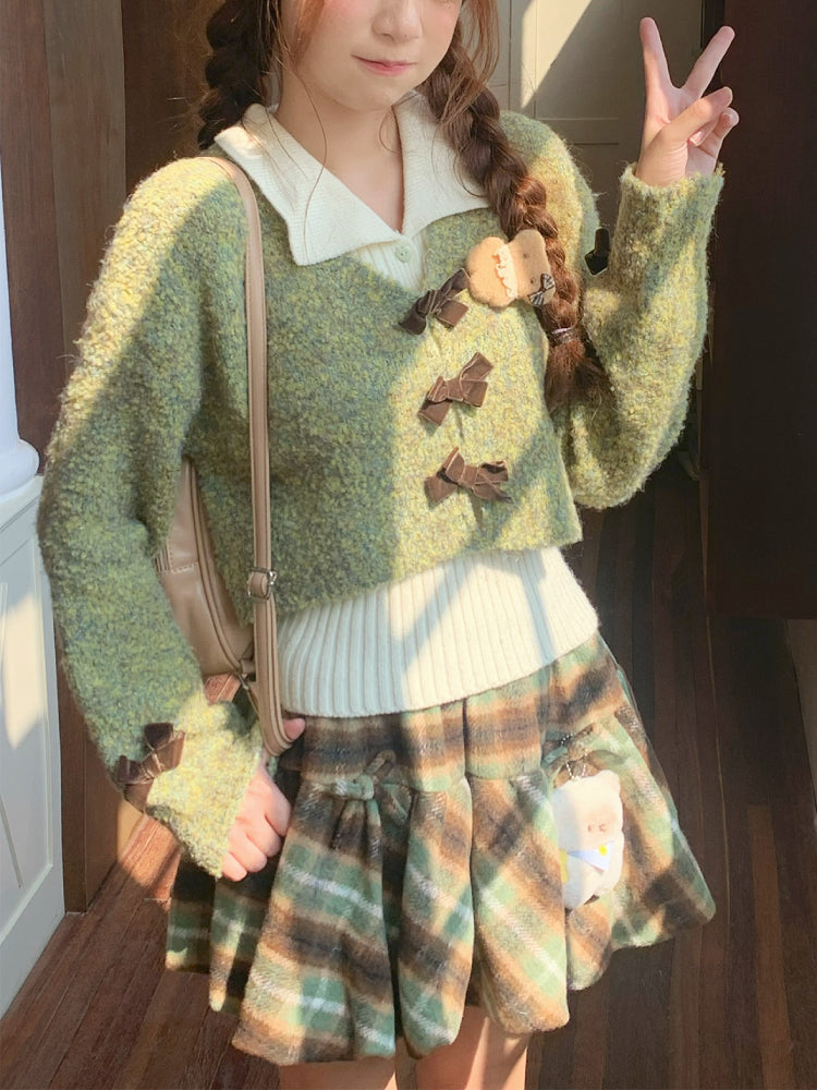 Greenhouse Afternoon Crop Sweater, Top & Plaid Skirt-ntbhshop