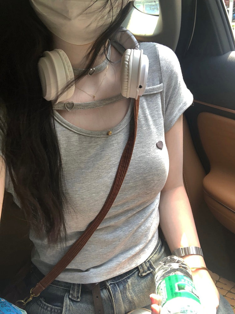 Dopamine Girl Love Necklace Crop Tops-ntbhshop