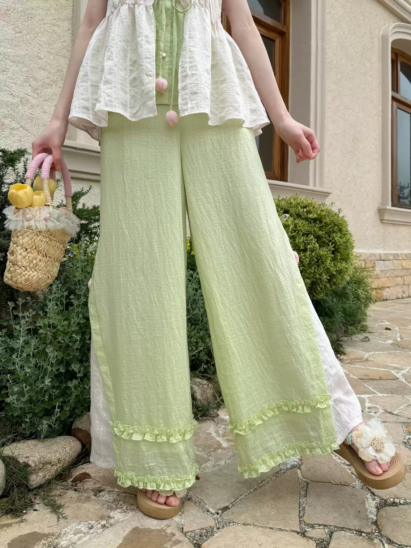 Tulip Bloom Wide Leg Pants-Bottoms-ntbhshop
