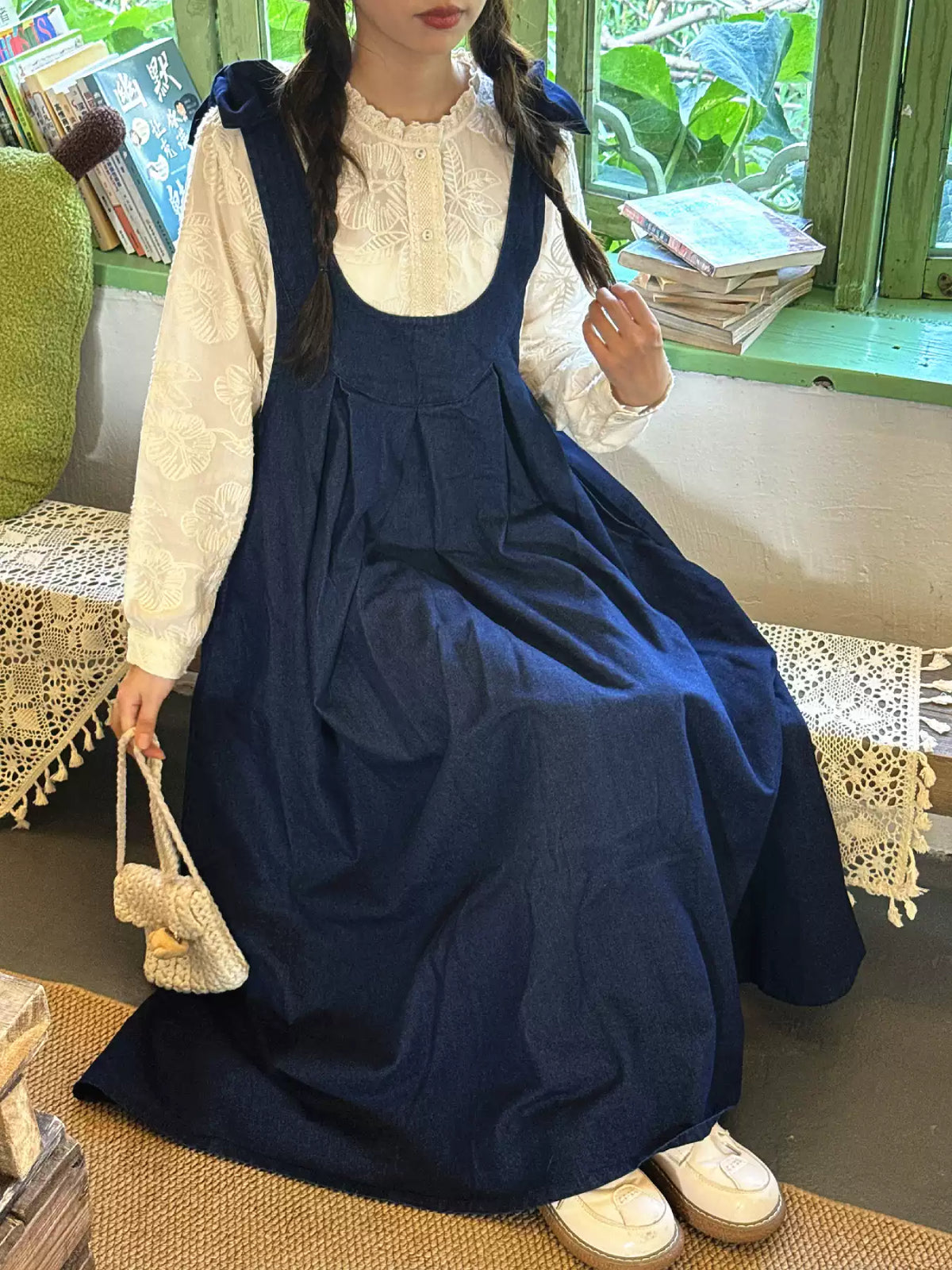 Forest Path Denim Pinafore Dress-Dresses-ntbhshop