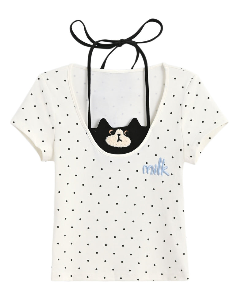 Milk Cat Halter Tee-Tops-ntbhshop