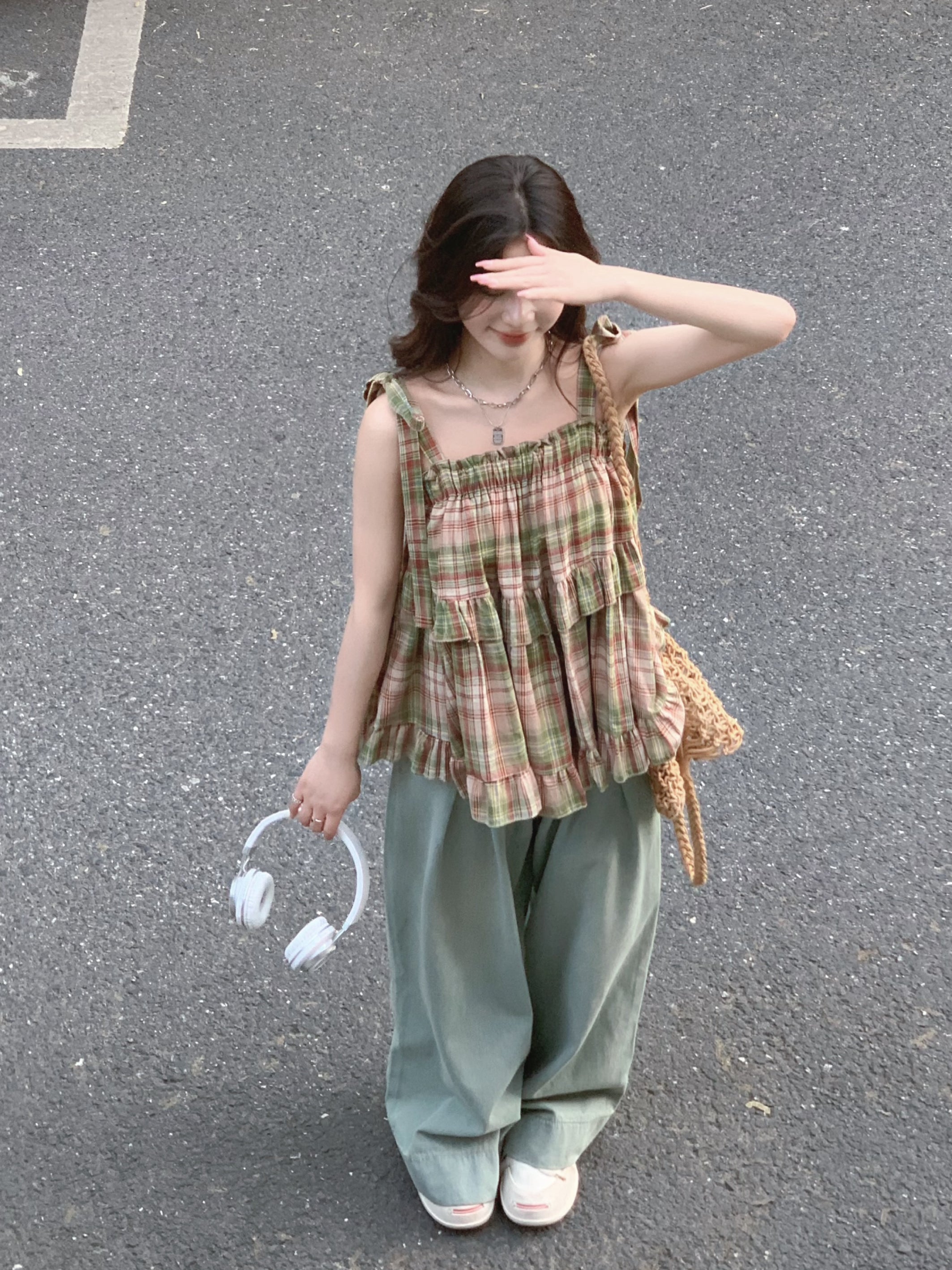 Hazel Moss Plaid Babydoll Suspender Top-ntbhshop