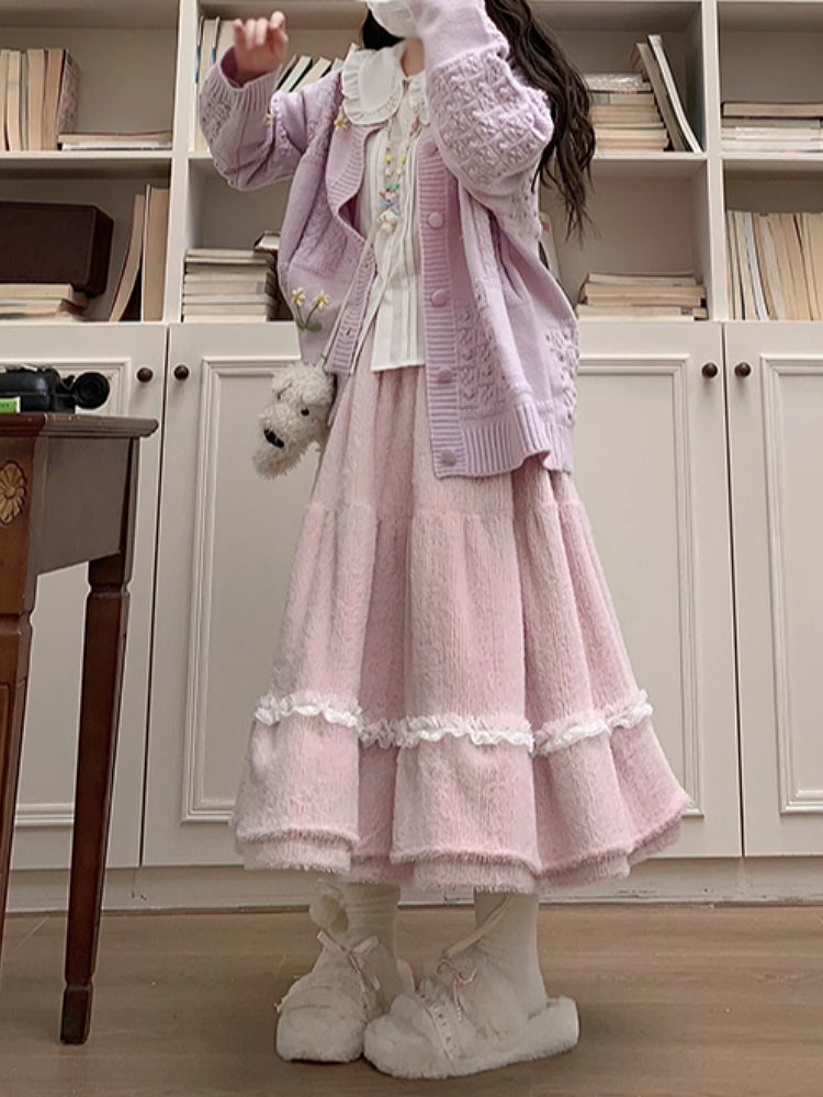 Snowflake Furry Midi Skirts-ntbhshop