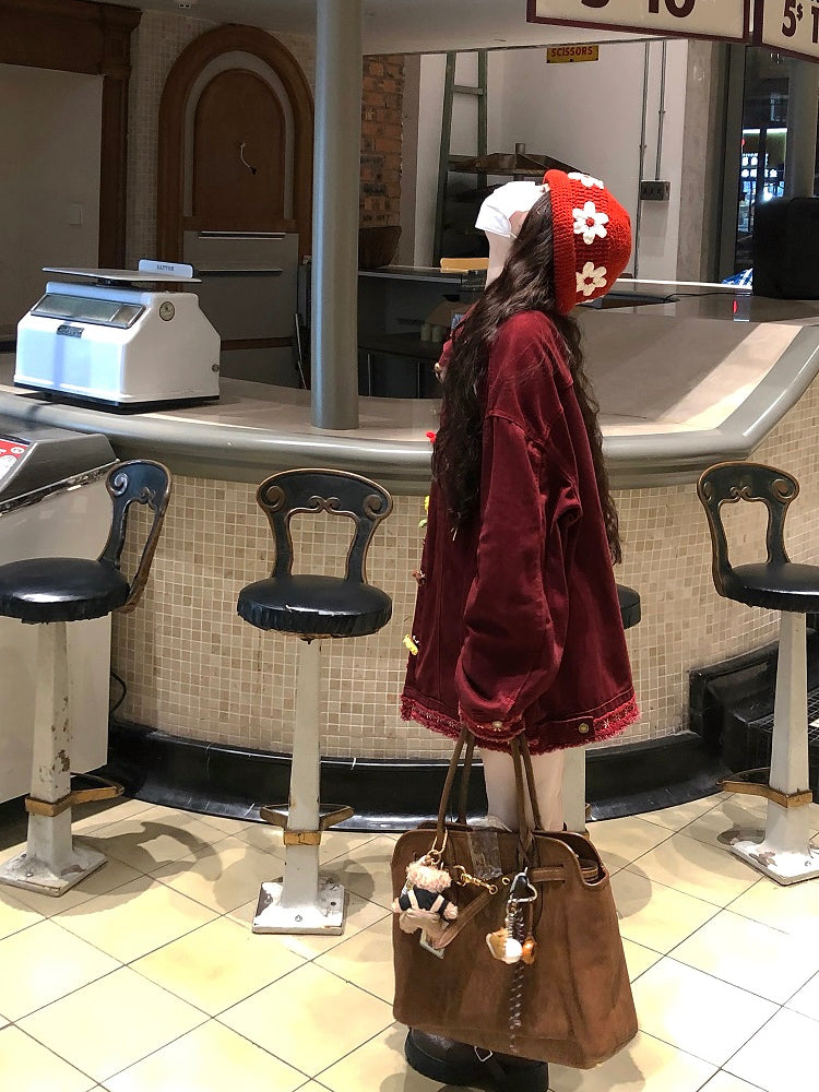 Crochet Bloom Button Denim Jackets-ntbhshop