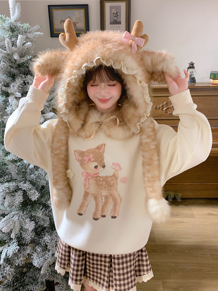 Dear Bambi Fur Collar Sweatshirt-ntbhshop