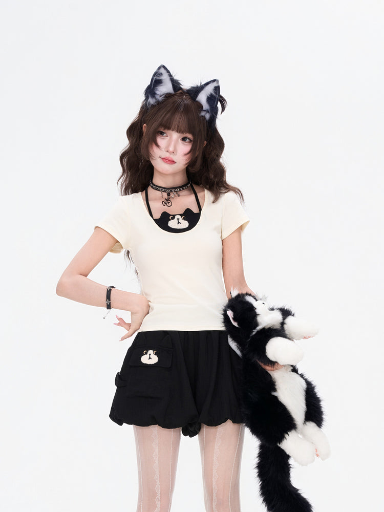Milk Cat Halter Tee-Tops-ntbhshop