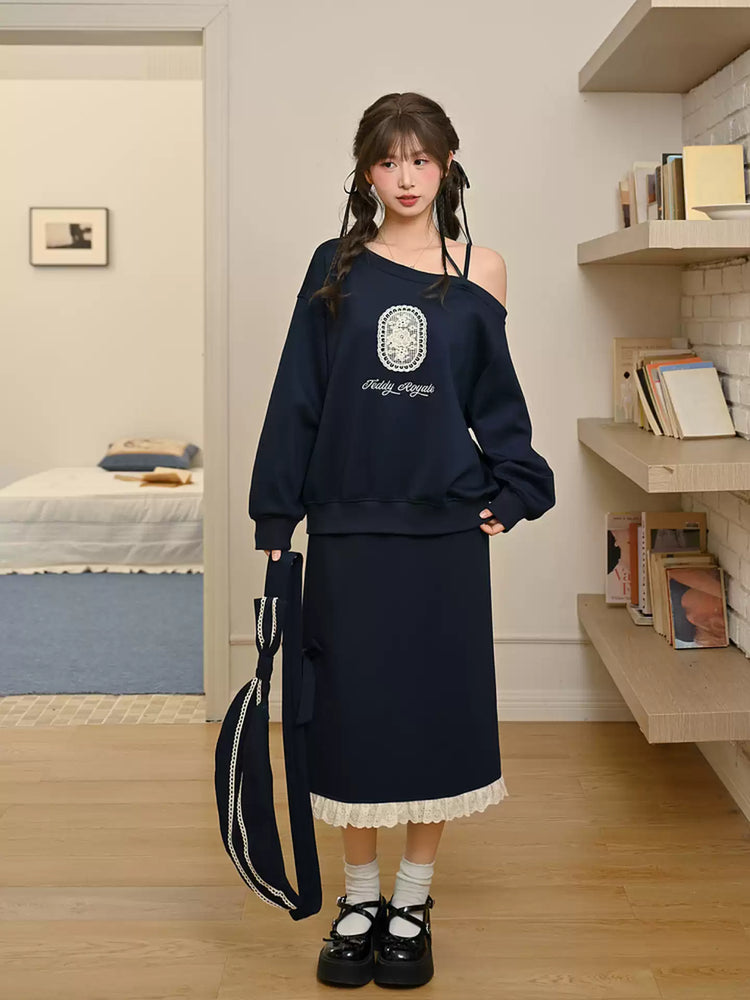 Teddy Royale Off Shoulder Sweatshirt-Tops-ntbhshop