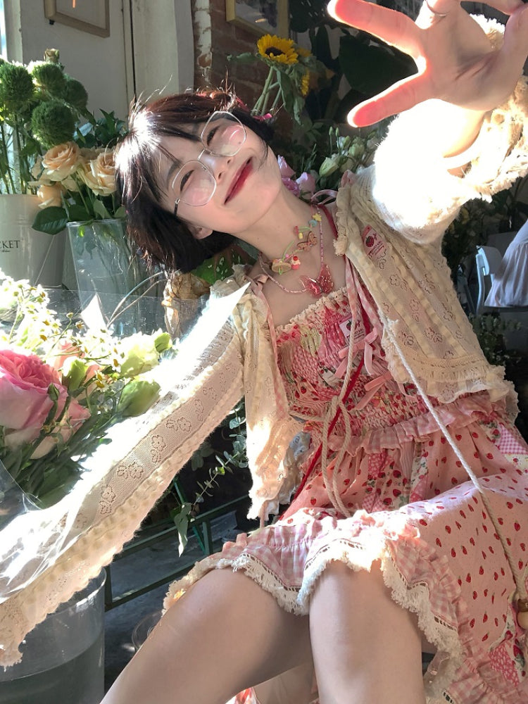 Strawberry Heartbeat Patchwork Slip Dresses-ntbhshop