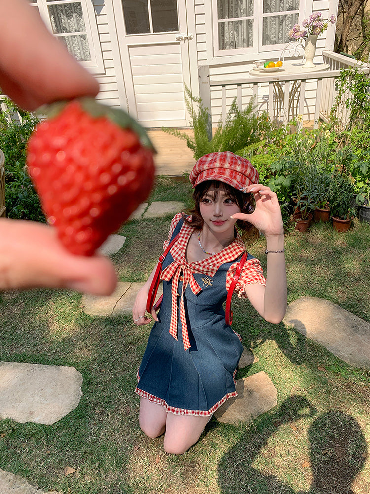 Raspberry Jam Retro Denim Plaid Dress-ntbhshop