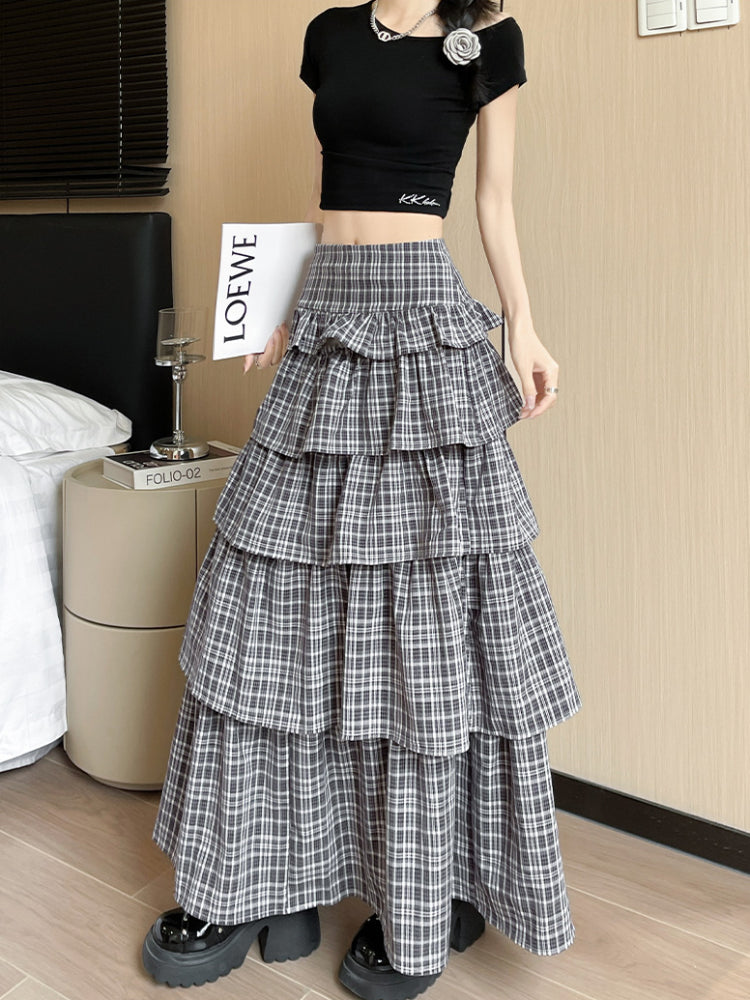 Retro Puff Plaid Cake Skirts-ntbhshop