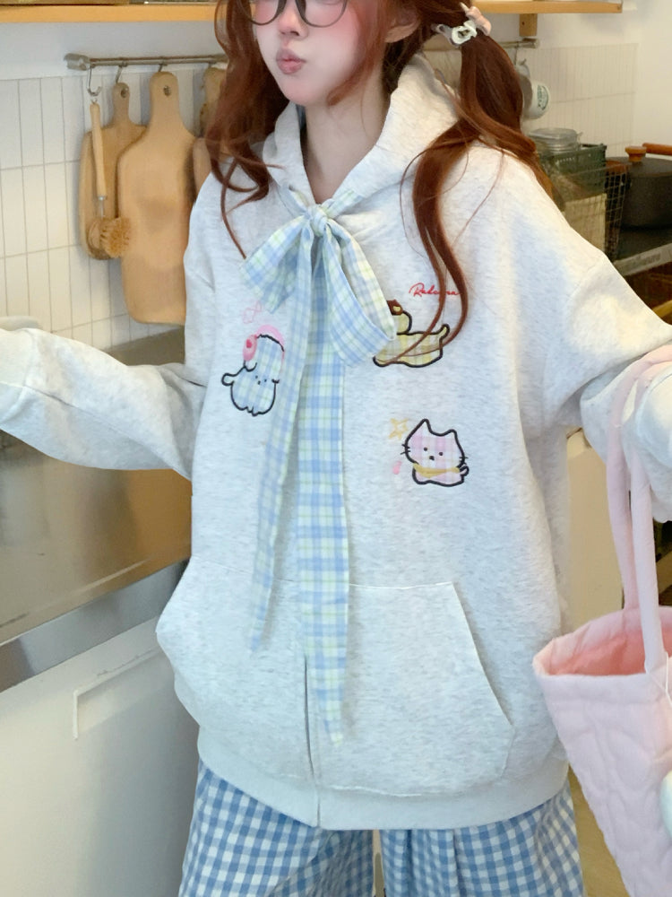 Plaid Ribbon Picnic Hooded Jackets-ntbhshop