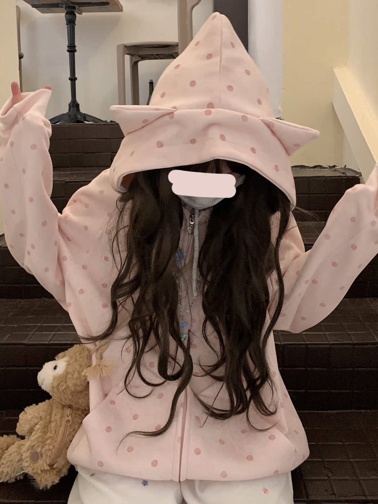 Kitten Dot Hooded Jackets-Outerwear-ntbhshop