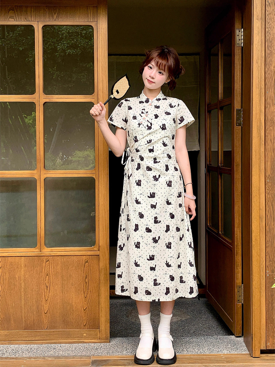 Black Cat Bow Cheongsam Dress