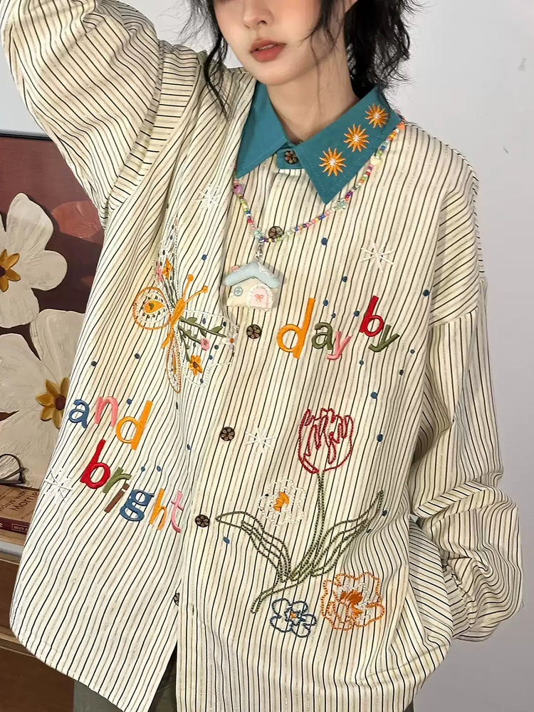 Bright Garden Stripe Shirt-Tops-ntbhshop