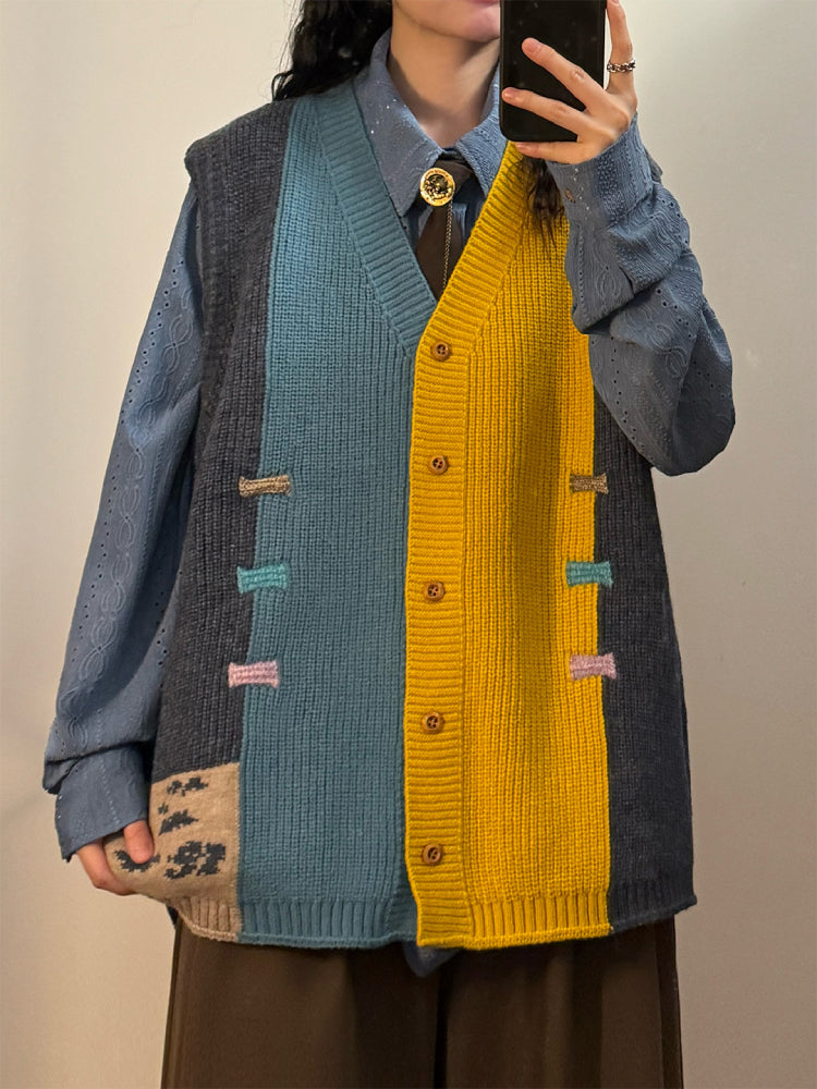 Campus Mosaic Knit Vest-Outerwear-ntbhshop