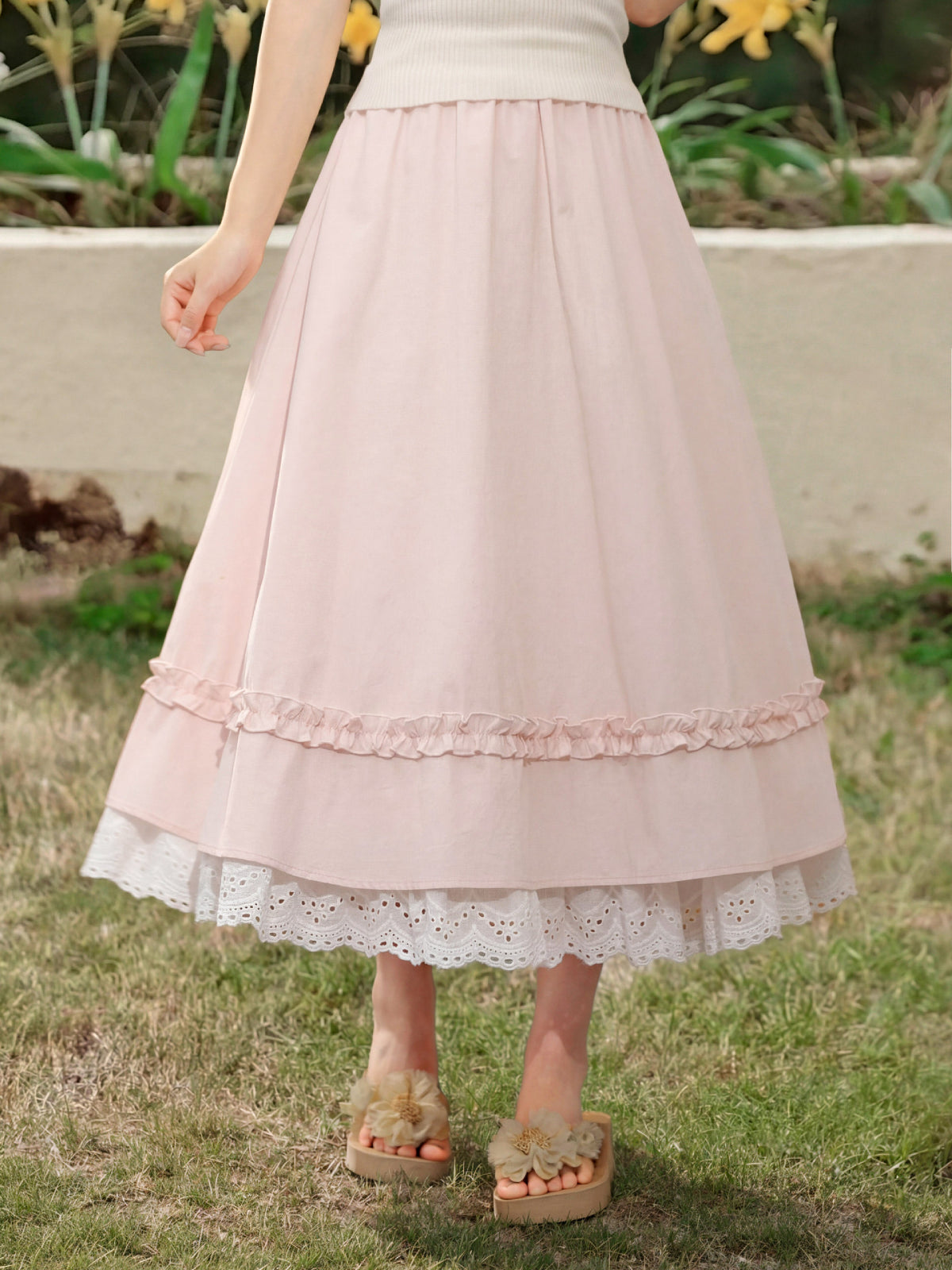 Milk Lace Ruffle Skirts-Bottoms-ntbhshop