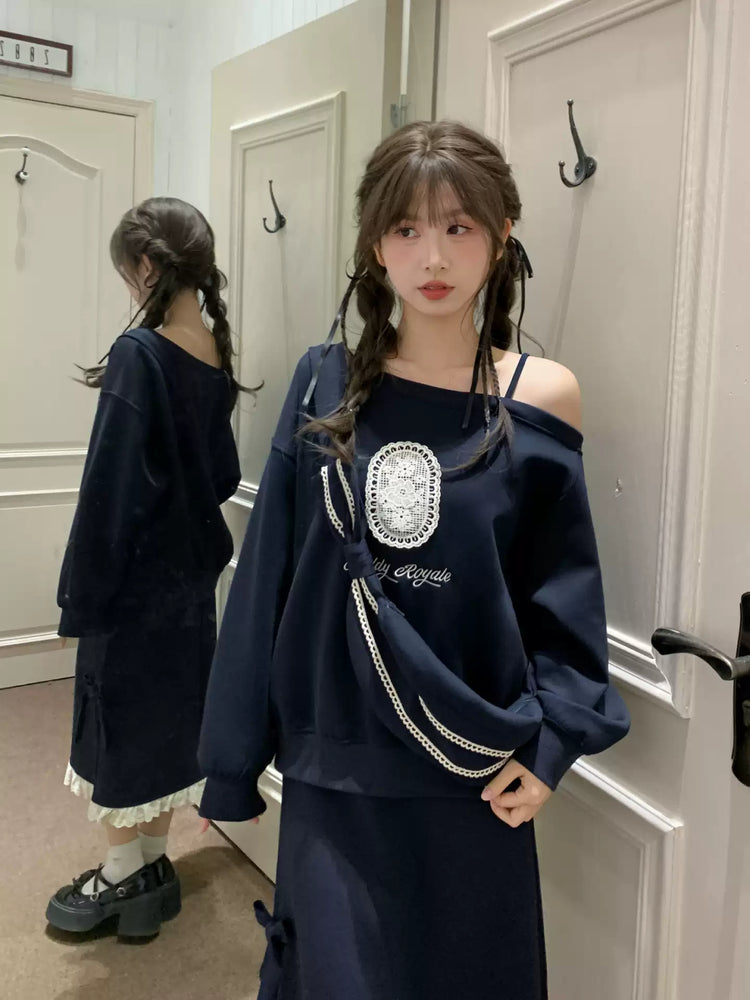 Teddy Royale Off Shoulder Sweatshirt-Tops-ntbhshop