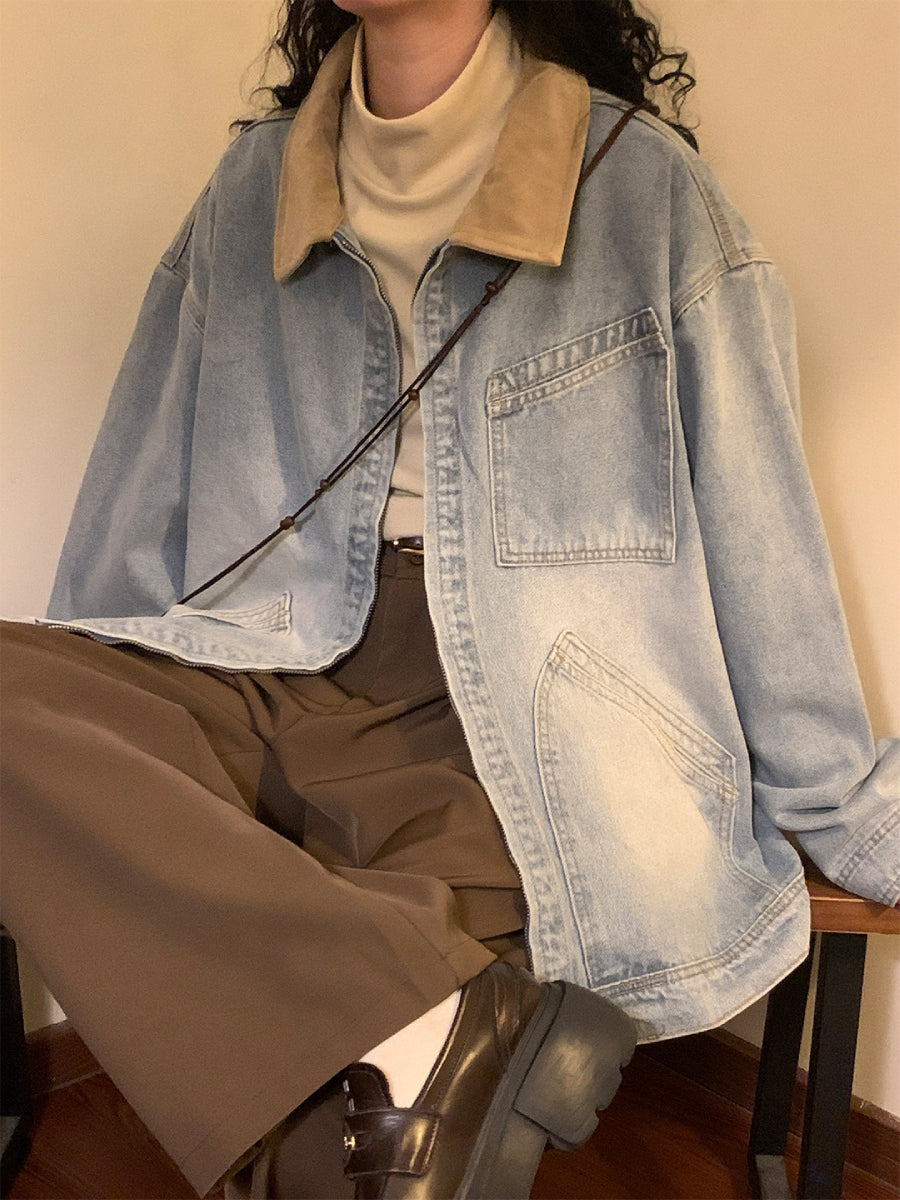 Mocha Latte Collar Denim Jackets-Outerwear-ntbhshop