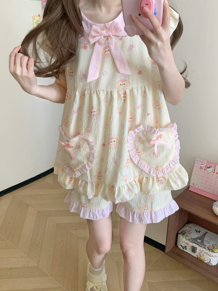 Peach Puff Fairy Sleeve Pajama Set-ntbhshop