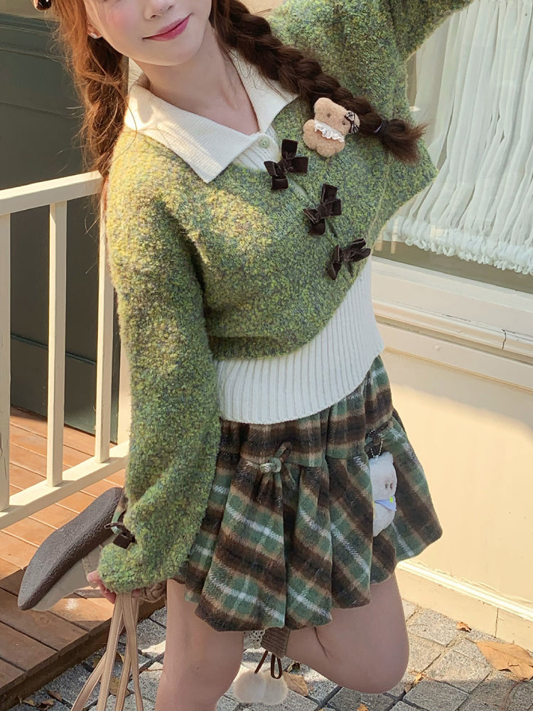 Greenhouse Afternoon Crop Sweater, Top & Plaid Skirt-ntbhshop