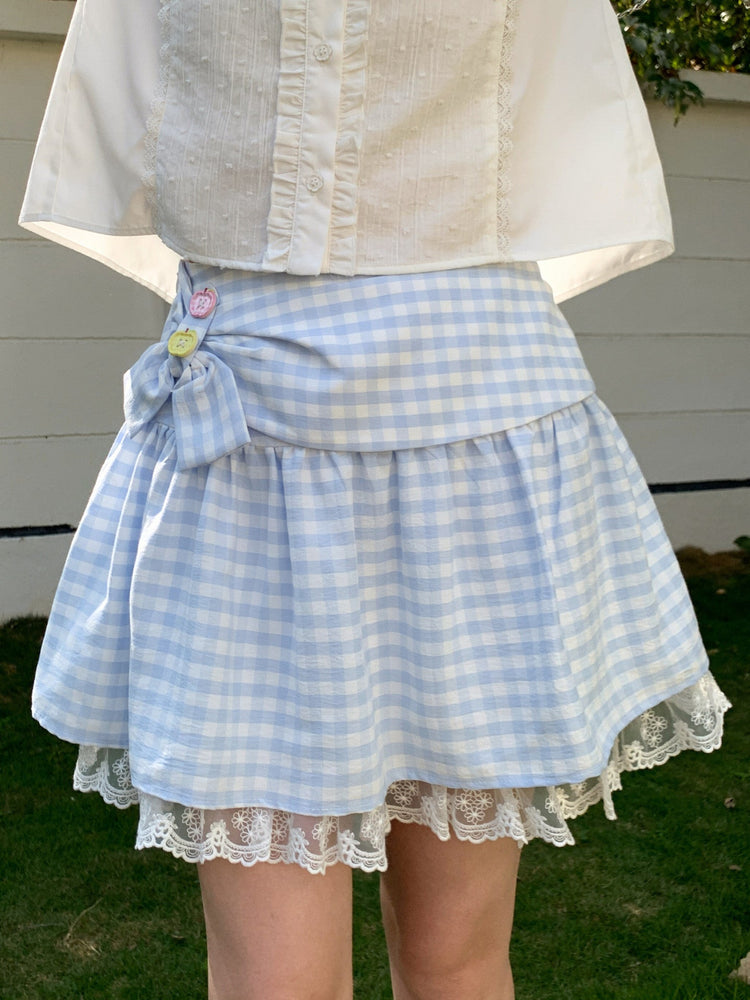 Cloud Gingham Lace Skirt-Bottoms-ntbhshop