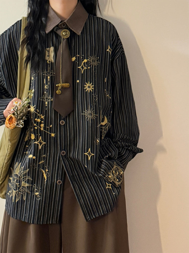 Celestial Archive Unisex Stripe Shirts with Ties-ntbhshop