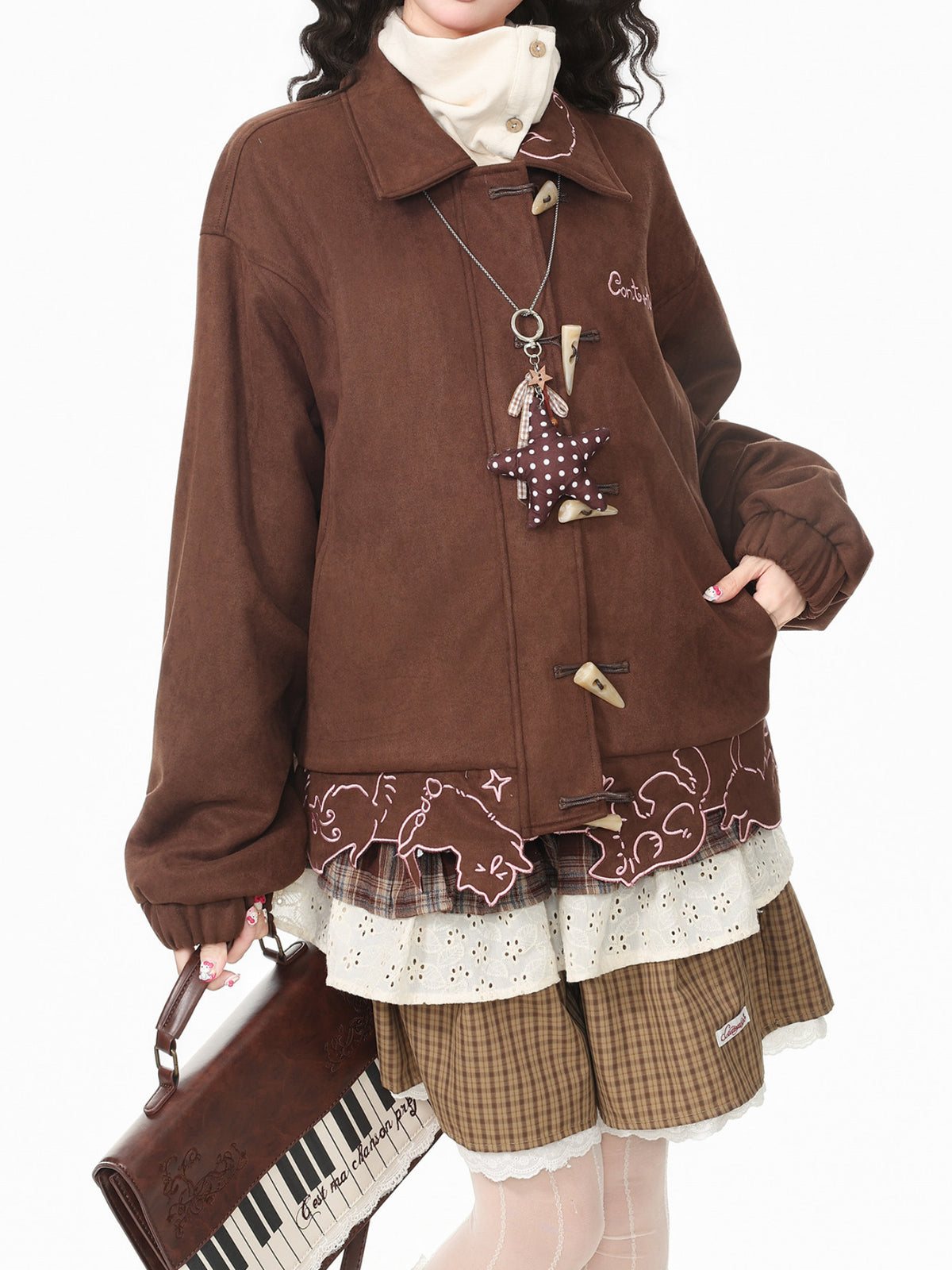 Scribble Cat Suede Jackets-Outerwear-ntbhshop