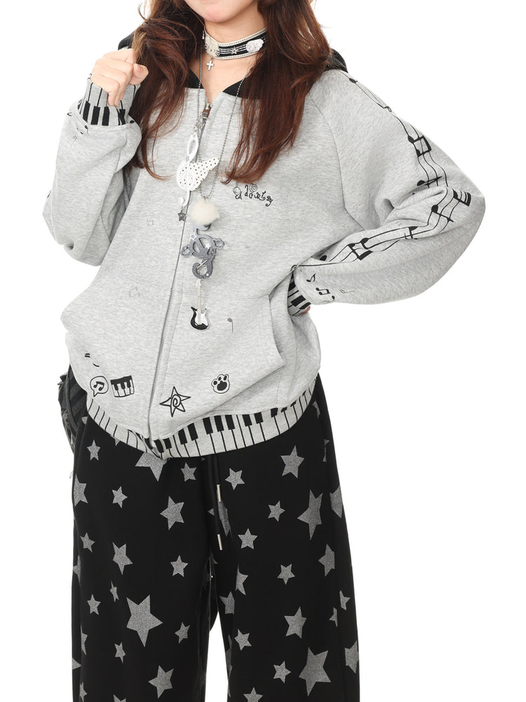Piano Kitty Knit Hoodies-Outerwear-ntbhshop