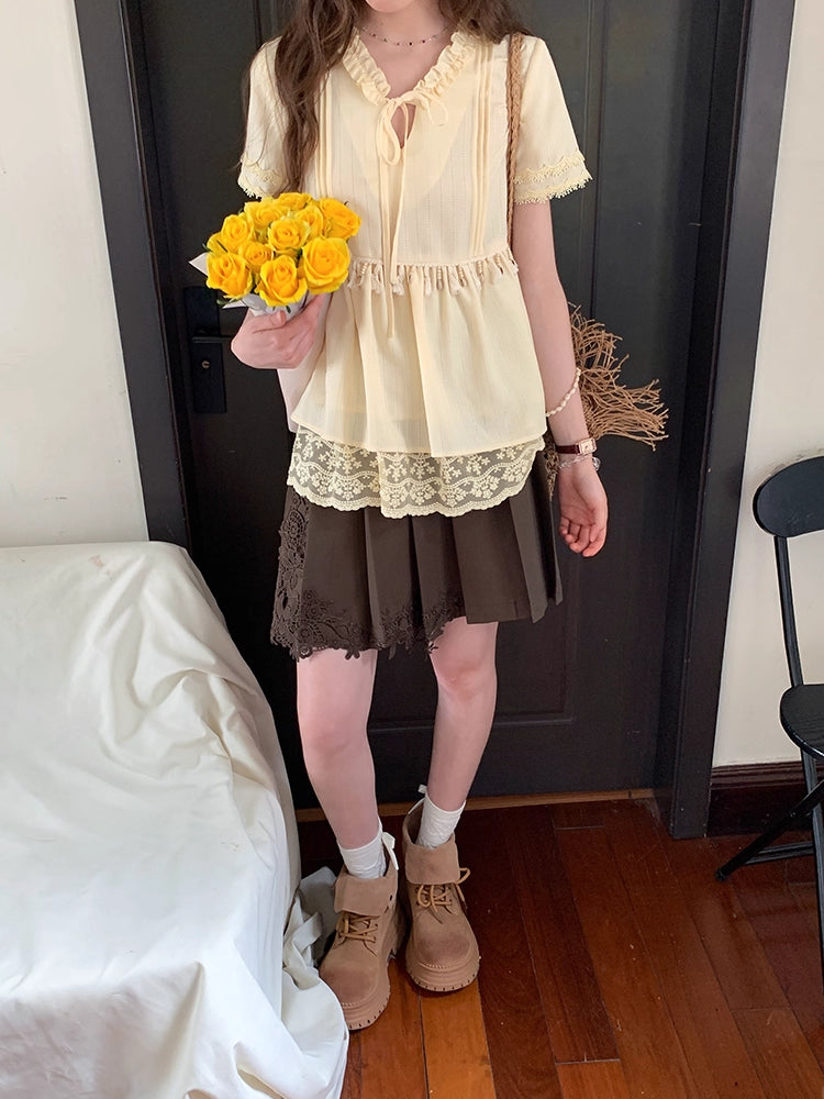 Fernlace Vintage Brown Pleated Skirt-Bottoms-ntbhshop