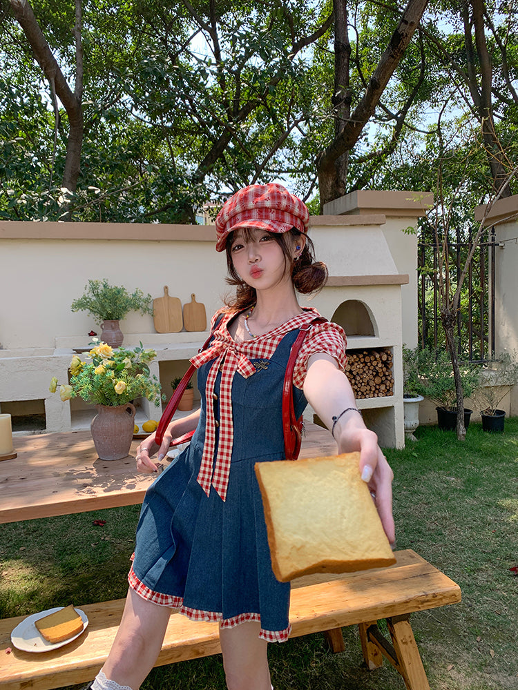 Raspberry Jam Retro Denim Plaid Dress-ntbhshop