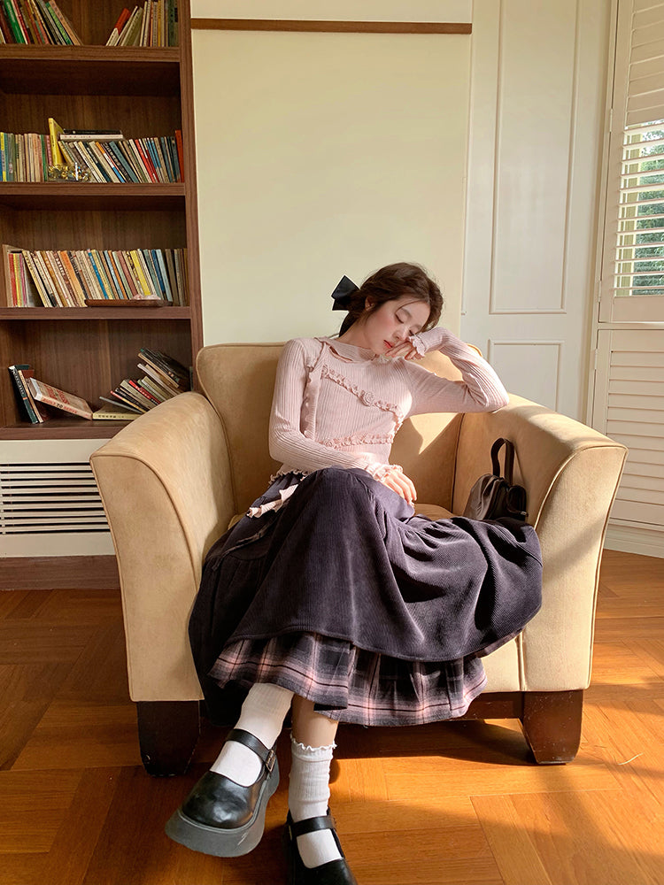 Rosette Whisper Knit Top & Layered Skirt-ntbhshop