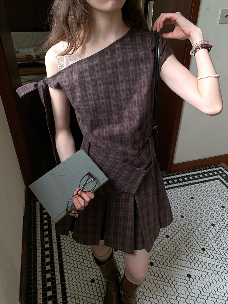 Oakmere Off-Shoulder Plaid Dress-ntbhshop