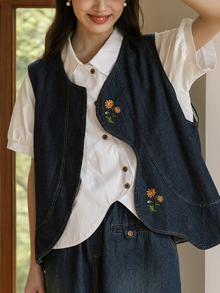 Literary Atelier Embroidered Denim Vest-ntbhshop