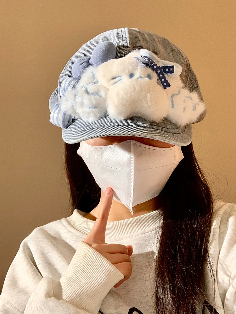 Star Bow Cute Denim Beret-ntbhshop