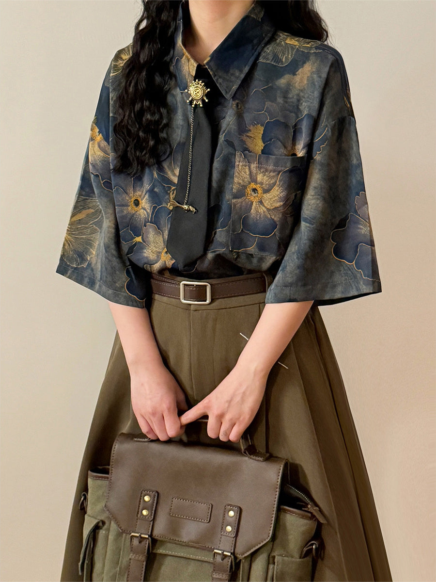 Midnight Ink Bloom Floral Tie Shirts-Tops-ntbhshop